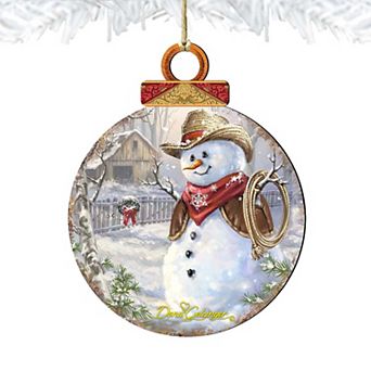 Set of 2 - Cowboy Snowman Wooden Christmas Ornaments by Gelsinger - Christmas Santa Snowman Decor