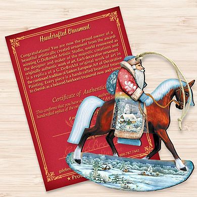 Set of 2 - Horsey Santa Christmas Wooden Christmas Ornaments by G. DeBrekht - Christmas Santa Snowman Decor