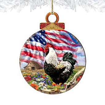 Set of 2 - Morning in America Wooden Holiday Ornaments by Gelsinger - American Patriotic Decor