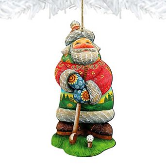 Set of 2 - Golfer Santa Christmas Wooden Christmas Ornaments by G. DeBrekht