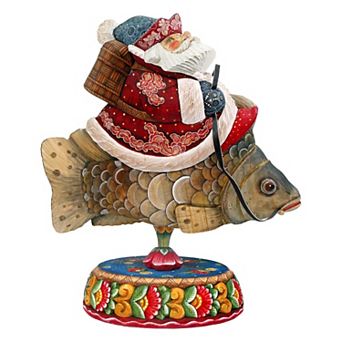 Carousel Santa on Fish 24-Inch Handcrafted Wooden Door Decor by G. DeBrekht - Festive Holiday Decor