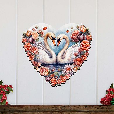 Swans Love Holiday 24-Inch Handcrafted Wooden Door Decor by G. Debrekht - Love Kids Family Decor