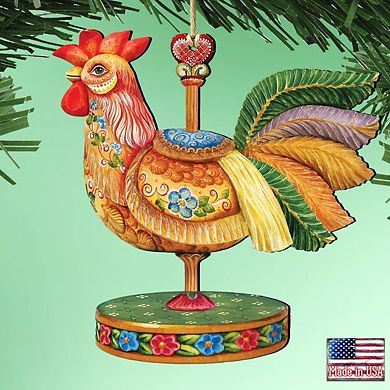 Set of 2 - Carousel Rooster Christmas Wooden Christmas Ornaments by G. DeBrekht - Carousel Holiday Decor