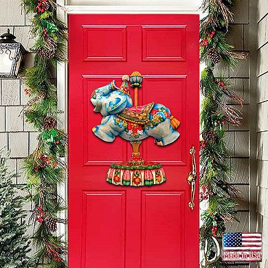 Carousel Elephant Christmas 24-Inch Handcrafted Door Decor by G. DeBrekht - Enchanting Delight Décor
