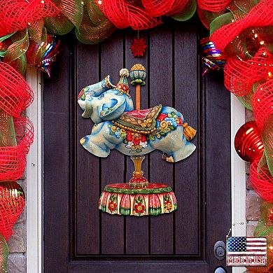 Carousel Elephant Christmas 24-Inch Handcrafted Door Decor by G. DeBrekht - Enchanting Delight Décor