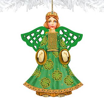 Set of 2 - Irish Angel Wooden Holiday Ornaments by G. DeBrekht - Nativity Holiday Decor