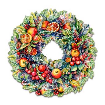 Summer Harvest Fruit Wreath 24-Inch Handcrafted Wooden Door Decor by G. DeBrekht - Christmas Decor