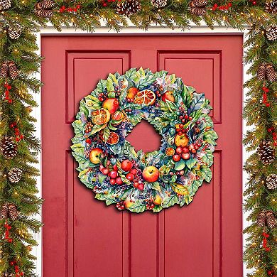 Summer Harvest Fruit Wreath 24-Inch Handcrafted Wooden Door Decor by G. DeBrekht - Christmas Decor