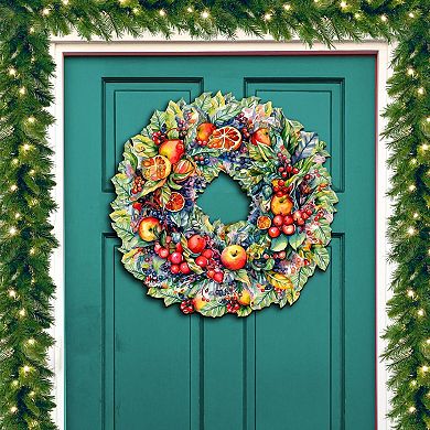 Summer Harvest Fruit Wreath 24-Inch Handcrafted Wooden Door Decor by G. DeBrekht - Christmas Decor