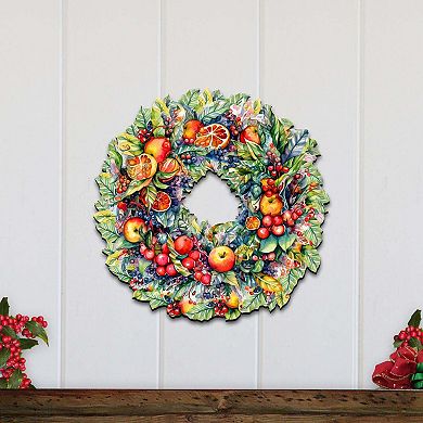 Summer Harvest Fruit Wreath 24-Inch Handcrafted Wooden Door Decor by G. DeBrekht - Christmas Decor