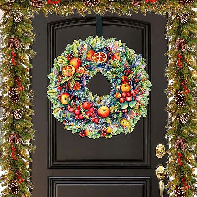 Summer Harvest Fruit Wreath 24-Inch Handcrafted Wooden Door Decor by G. DeBrekht - Christmas Decor