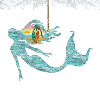 Set of 2 - Mermaid Wooden Holiday Ornaments by G. DeBrekht - Coastal Holiday Decor