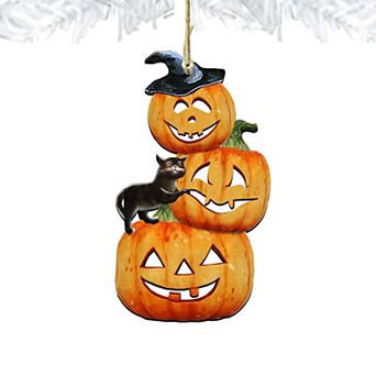Set of 2 - Scary Stacking Pumpkins Wooden Holiday Ornaments by G. DeBrekht - Thanksgiving Halloween Decor