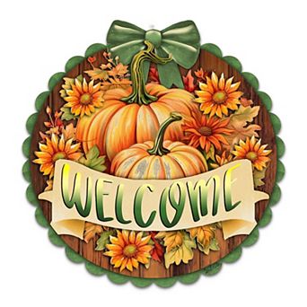 Welcome 19" Wooden Door Sign by G. DeBrekht Handcrafted Thanksgiving Halloween Decor