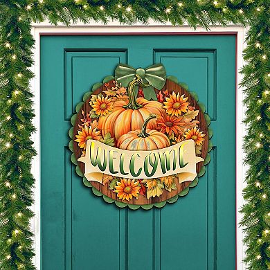 Welcome 19" Wooden Door Sign by G. DeBrekht Handcrafted Thanksgiving Halloween Decor