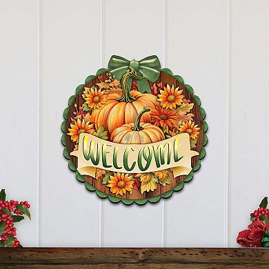 Welcome 19" Wooden Door Sign by G. DeBrekht Handcrafted Thanksgiving Halloween Decor