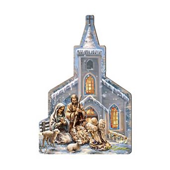 Nativity at the Chapel 24-Inch Door Decor by D. Gelsinger - Beautiful Nativity Holiday Tribute