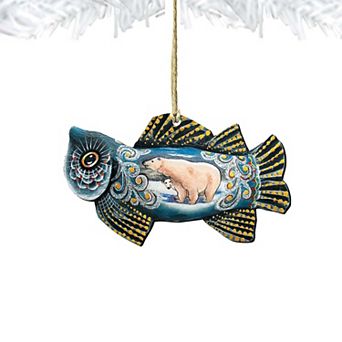 Set of 2 - Frosty Fish Christmas Wooden Christmas Ornaments by G. DeBrekht - Coastal Holiday Decor