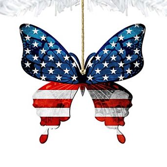 Set of 2 - USA Patriotic Butterfly Wooden Christmas Ornaments by G. DeBrekht - American Christmas Decor