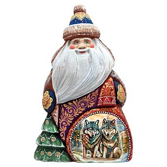 Enigmatic Wolves Santa Wood Carved Masterpiece Figurine By G. Debrekht - Christmas Decor