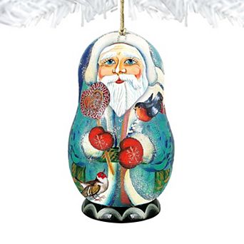Set of 2 - Father Frost Santa Matreshka Wooden Christmas Ornaments by G. DeBrekht - Christmas Santa Snowman Decor