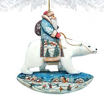 Set of 2 - Santa Polar Bear Wooden Christmas Ornaments by G. DeBrekht - Christmas Santa Snowman Decor
