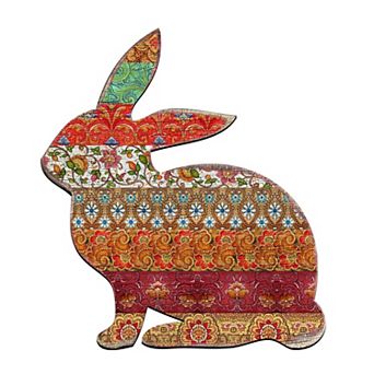 Easter Quilted Bunny 24" Wooden Door Hanger by G. DeBrekht Handcrafted Spring Pet Decor