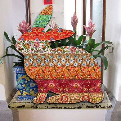 Easter Quilted Bunny 24" Wooden Door Hanger by G. DeBrekht Handcrafted Spring Pet Decor