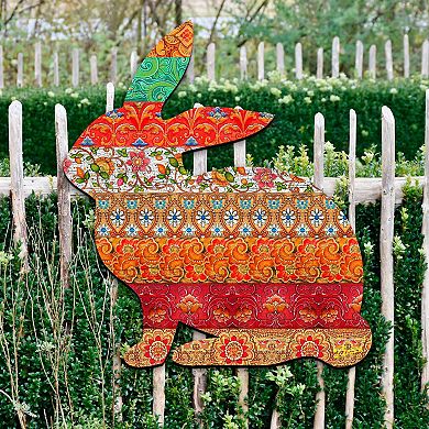 Easter Quilted Bunny 24" Wooden Door Hanger by G. DeBrekht Handcrafted Spring Pet Decor