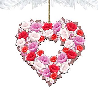Set of 2 - Valentine Heart Wreath Wooden Holiday Ornaments by G. DeBrekht - Love Family Kids Decor