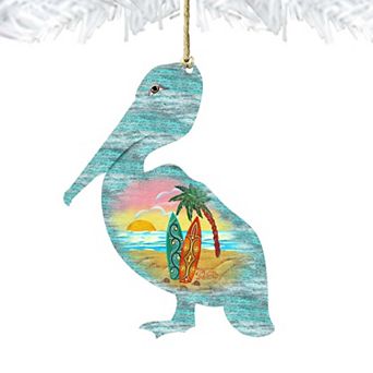 Set of 2 - Pelican Wooden Holiday Ornaments by G. DeBrekht - Coastal Holiday Decor
