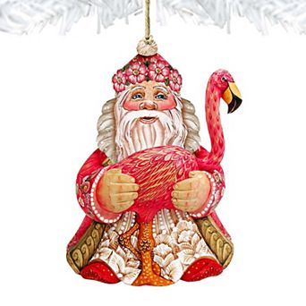 Set of 2 - Flamingo Santa Christmas Wooden Christmas Ornaments by G. DeBrekht - Christmas Santa Snowman Decor