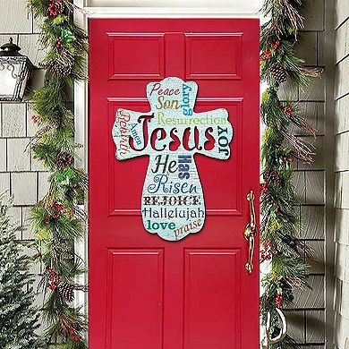 Jesus Cross Easter 24-Inch Handcrafted Wooden Door Decor by G. DeBrekht Spring Decor