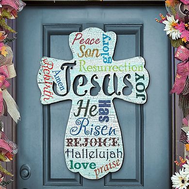 Jesus Cross Easter 24-Inch Handcrafted Wooden Door Decor by G. DeBrekht Spring Decor