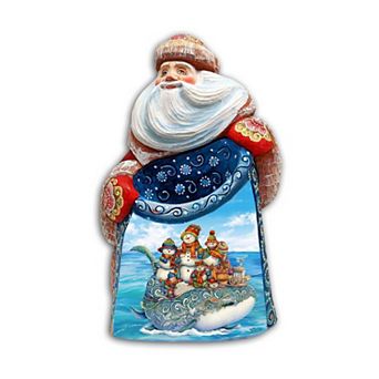 Snowmen Christmas Journey Santa Wood Carved Masterpiece Figurine By G. Debrekht - Christmas Decor