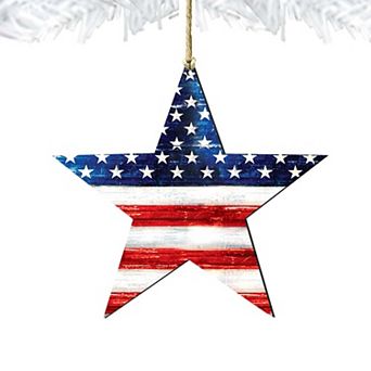 Set of 2 - Patriotic US Star Rustic Wooden Holiday Ornaments by G. DeBrekht - American Patriotic Decor