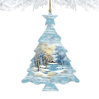 Set of 2 - Winter Tree Wooden Christmas Ornaments by G. DeBrekht - Christmas Decor