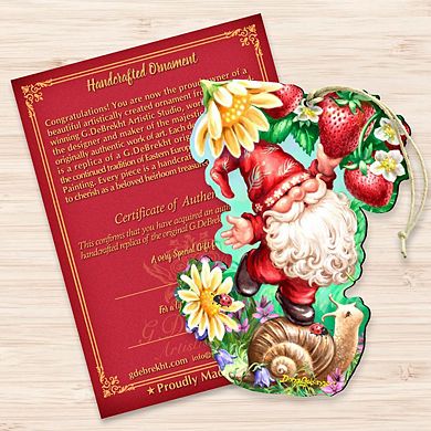 Set of 2 - Sweet Summer Gnome Dwarf Wooden Holiday Ornaments by Gelsinger - Easter Spring Decor