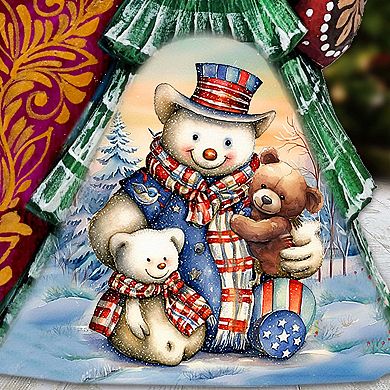 American-style Snowman Santa Wood Carved Figurine By G. Debrekht - Christmas Santa Snowman Decor