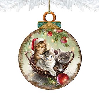 Set of 2 - Christmas Kittens Wooden Christmas Ornaments by Gelsinger - Christmas Decor