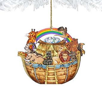 Set of 2 - Noah's Ark Christmas Wooden Christmas Ornaments by G. DeBrekht - Nativity Holiday Decor