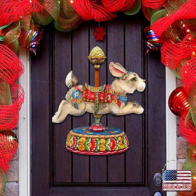 Carousel Bunny Easter 24-Inch Handcrafted Wooden Door Decor by G. DeBrekht - Spring & Holiday Decor