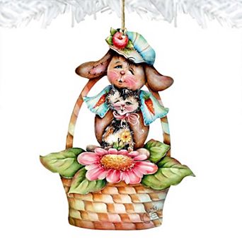 Set of 2 - Flower Basket Friends! Wooden Holiday Ornaments by J. Mills-Price - Easter Spring Decor