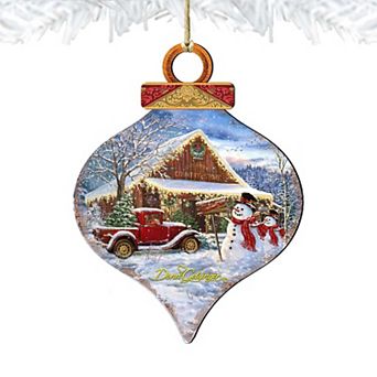 Set of 2 - Country Store Christmas Drop Wooden Christmas Ornaments by Gelsinger - Christmas Decor