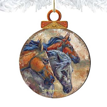 Set of 2 - Let Them Run Horse Heads Wooden Holiday Ornaments by J. Bergsma - Wildlife Holiday Decor