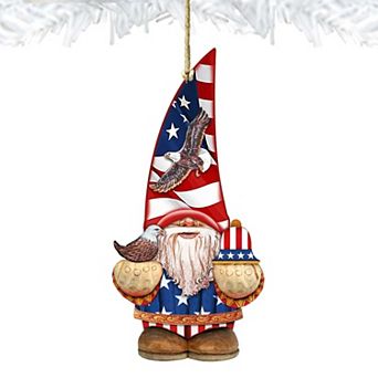 Set of 2 - Americana Gnome Dwarf Wooden Christmas Ornaments by G. DeBrekht - American Christmas Decor