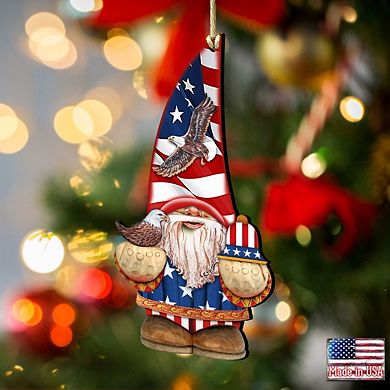 Set of 2 - Americana Gnome Dwarf Wooden Christmas Ornaments by G. DeBrekht - American Christmas Decor