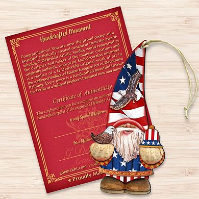 Set of 2 - Americana Gnome Dwarf Wooden Christmas Ornaments by G. DeBrekht - American Christmas Decor