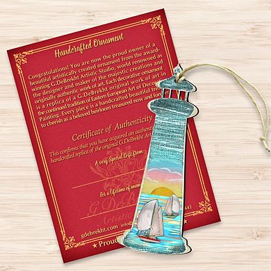 Set of 2 - Lighthouse Palm Tree Wooden Holiday Ornaments by G. DeBrekht - Coastal Holiday Decor