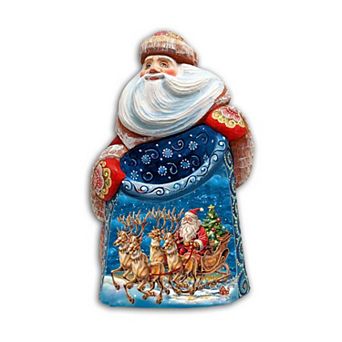 Santa's Sleigh Santa Wood Carved Masterpiece Figurine By G. Debrekht - Christmas Decor